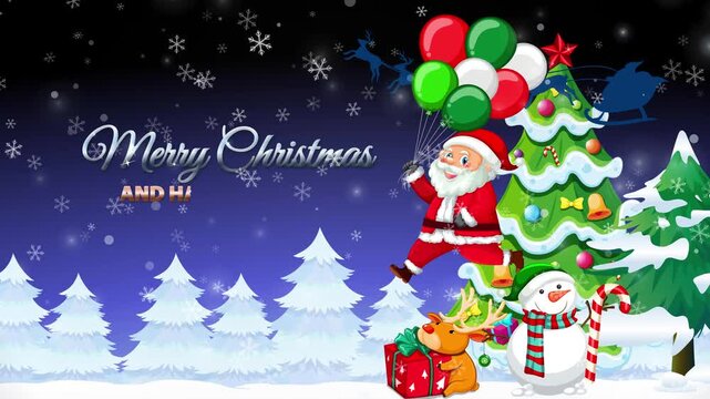 Animated Merry Christmas and Happy New Year Card with Santa