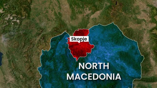 North Macedonia animated map showcasing Skopje capital city location video