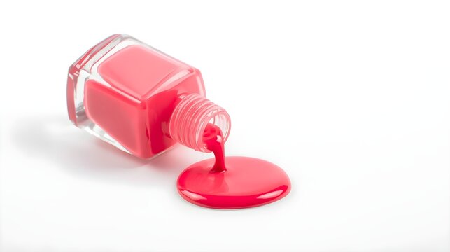 Spilled color nail polish with bottle on white background