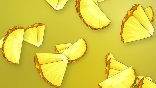 Animated Pineapple Slices Falling Downward on a Yellow Background