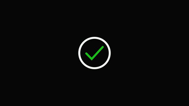 Green checkmark in a white circle on a black background