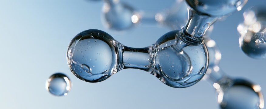 Clear, transparent spheres connected in a molecular structure