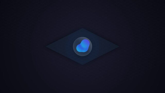 Abstract 3D fluid sphere floating in minimalist dynamic geometric background for tech banner
