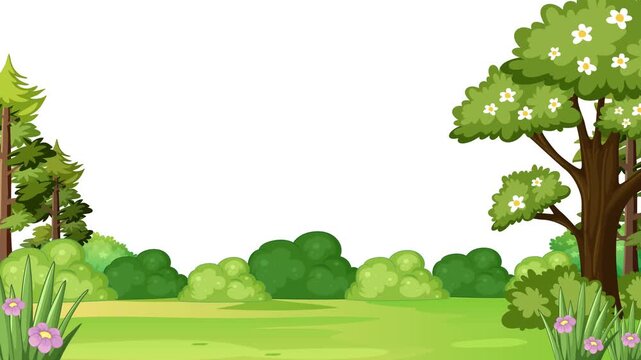 Cartoon Forest Meadow Nature Border Loop With Blank White Background