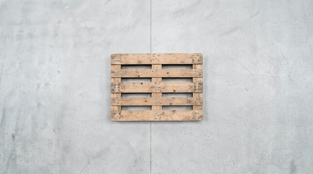 Wooden shipping pallet on a textured gray background.