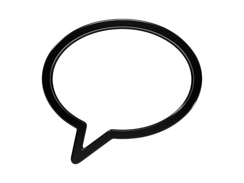 Speech bubble icon rendered in glossy black plastic for chat messaging interface.
