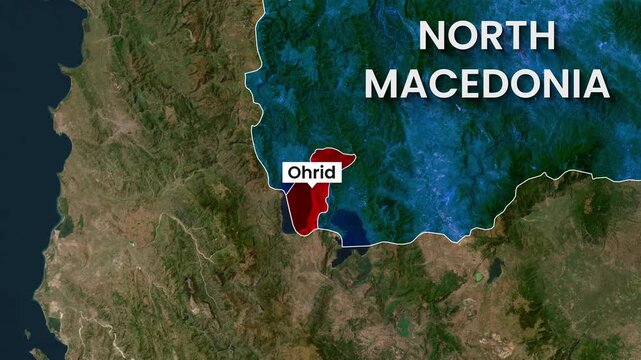 North Macedonia map shows Ohrid highlighted in red motion clip