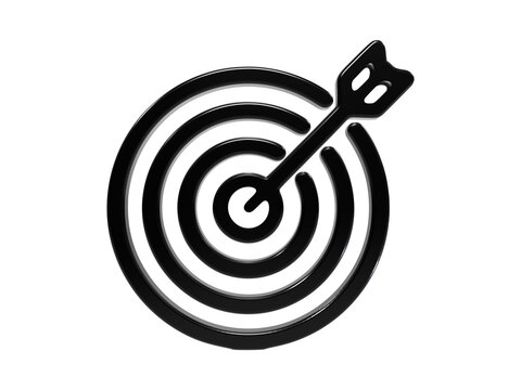 Black glossy target icon with arrow design element for business strategy planning.