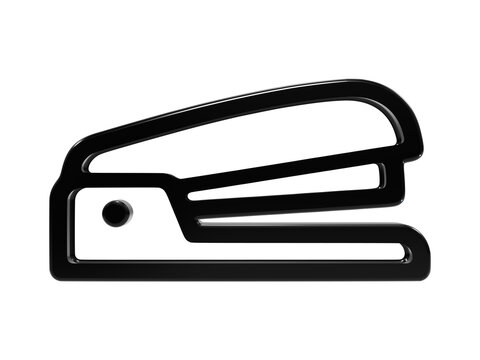 Black glossy stapler 3D icon ideal for office supplies and stationery concepts.