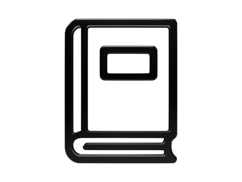 Black glossy book icon isolated on transparent background for library reading use.