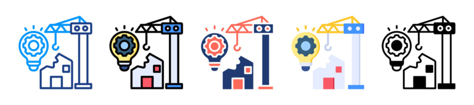 Construction Innovation Icon Sheet Multiple Style Collection 