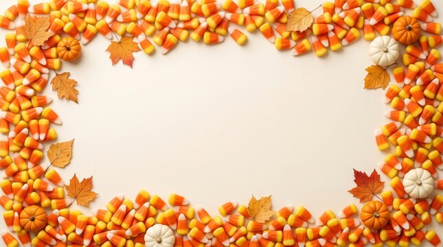 Candy Corn Day festive banner background with autumn candy border and clean seasonal copy space