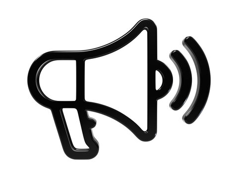 Megaphone icon shiny black 3d graphic used for advertising and public announcement.