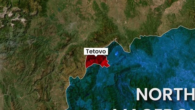 Animated map video highlighting Tetovo and North Macedonia motion graphics clip
