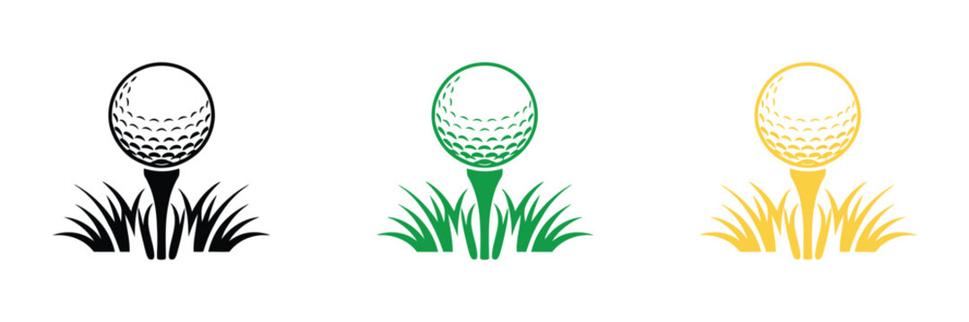 Golf Ball Icon Featuring a Ball on Tee in Grass for Sports, Golf Equipment, Recreation, and Outdoor Activities