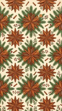 Repeating pattern of cinnamon sticks and star shapes rustic festive natural Christmas decoration