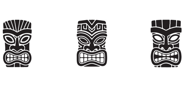 Tribal Tiki Mask and Wooden Totem Icon