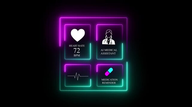 Digital healthcare icons glowing on smartphone, telemedicine concept, mobile health app representing digital health monitoring and smart medical systems on black screen concept.