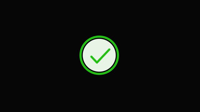 Simple green checkmark inside a light gray circle with a thick green border on a black background