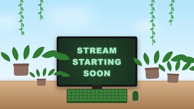 Illustrated computer screen showing stream starting soon message.