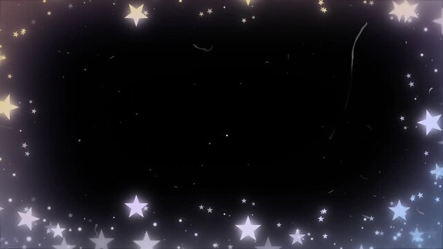 Elegant cinematic film frame border featuring glowing golden and silver stars on a textured black background for festive celebrations