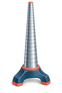 A jeweler's steel ring mandrel with a tapered graduated rod on a small stand, isolated on white