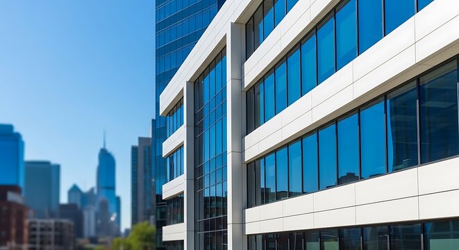 Gleaming New Office Building With Modern Glass Facade in Urban Landscape