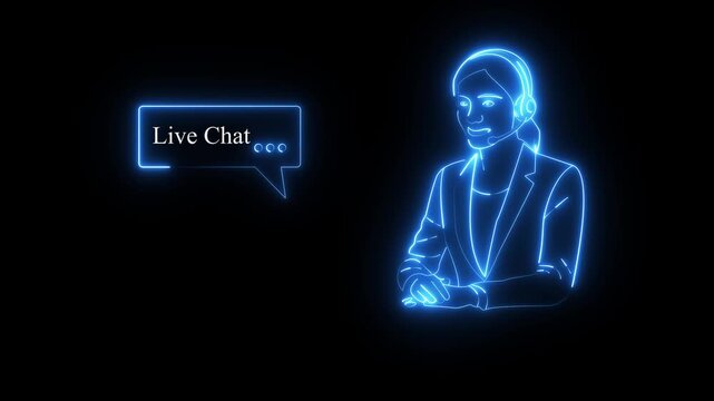 Live chat support bot animation with animated speech bubbles for customer service and ai communication customer support on black screen concept.