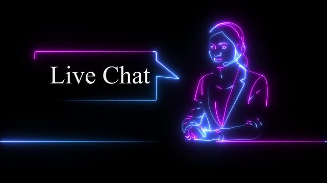 Live chat support bot animation with animated speech bubbles for customer service and ai communication customer support on black screen 4k