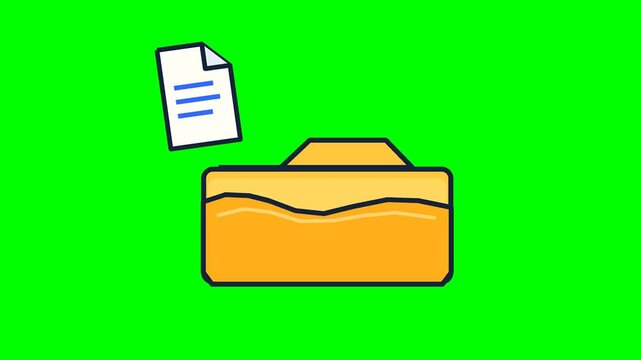 Document Moving Into File Folder Animation on Green Screen 4K