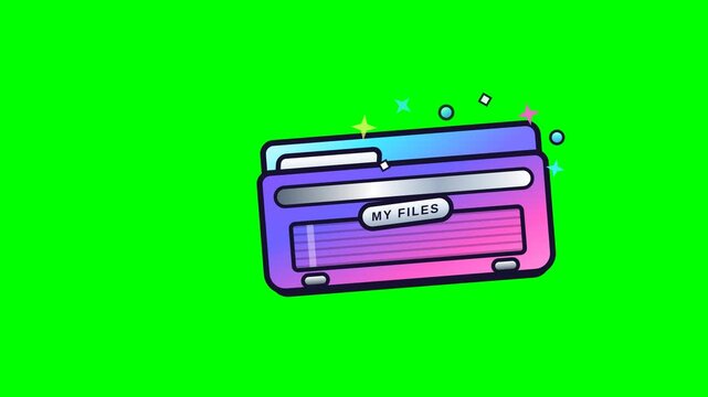 Y2K Retro File Folder Animation on Green Screen 4K Chroma Key