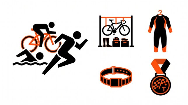 Triathlon Multisport Endurance Flat Vector Icon Set