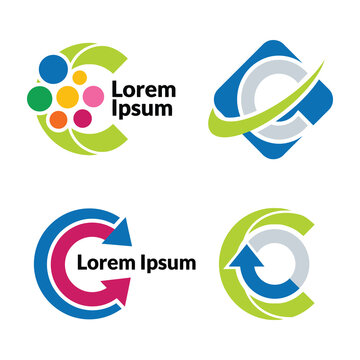 Business logos with colorful arrows and circles