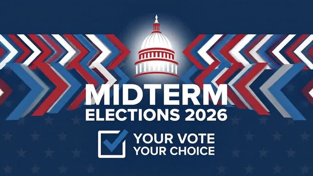 Midterm Elections 2026 political motion graphic with US capitol dome