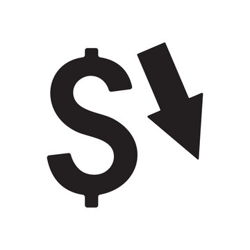 Dollar sign icon with downward arrow showing currency value drop