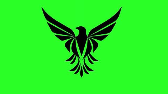 Black Flying Eagle Phoenix Falcon Logo Vector Icon on Green Screen Chroma Key Background for Corporate Brand Identity and Power Symbol Concept