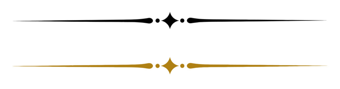 Text divider illustration in black and gold with central star motif, Transparent PNG element, for graphic design accents