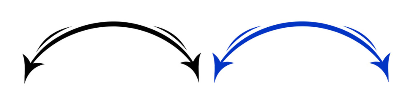 Curved arrows icon illustration in black and blue with elegant arch shape, Transparent PNG element, for graphic design overlays