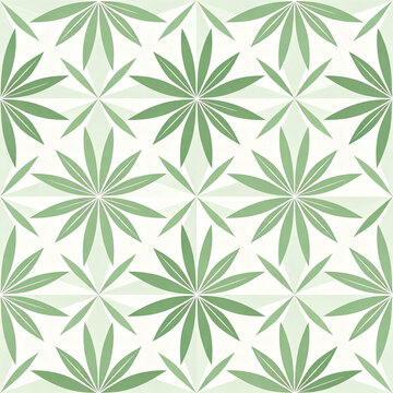 Japanese asanoha geometric seamless pattern, light green and white