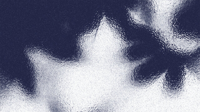 Abstract Dark Blue Frosted Glass Texture Background with Grainy Noise and Distorted Light Patterns