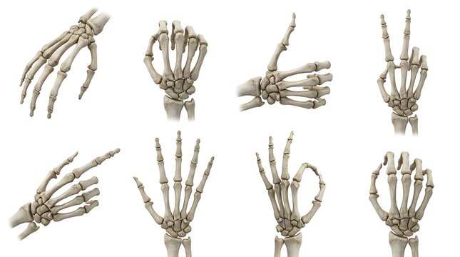 Set of Human Skeleton Hands in Various Gestures.