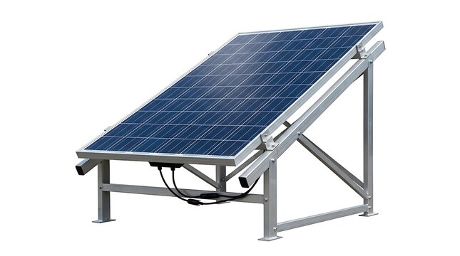 Single Solar Panel Photovoltaic Module Mounted on Metal Rack Structure.