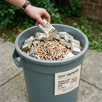 Quitting Smoking World No Tobacco Day Bin Full Of Cigarettes