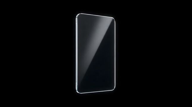 Realistic Glass Plate Frame with Light Reflection Effect Isolated on Black Background