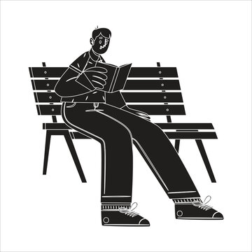Man sitting on a park bench reading a book silhouette with person sitting