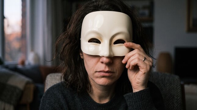 Mask of Happiness Hiding True Tired Emotion Concept Photography
