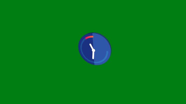 Minimalist 2D animated clock icon with rotating hands and colorful loading ring on green screen, symbol for waiting time and chat history.