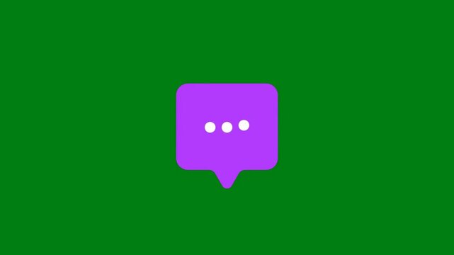Minimalist purple chat bubble animation with ellipsis dots on a solid green background. Ideal for digital communication, online messaging, and social media interface motion graphics.