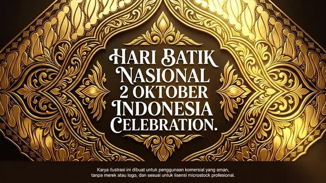 Golden ornate batik pattern framing Indonesian National Batik Day greeting on October 2.