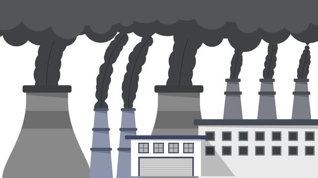 Industrial Factory Emitting Black Smoke Air Pollution 2D Flat Animation